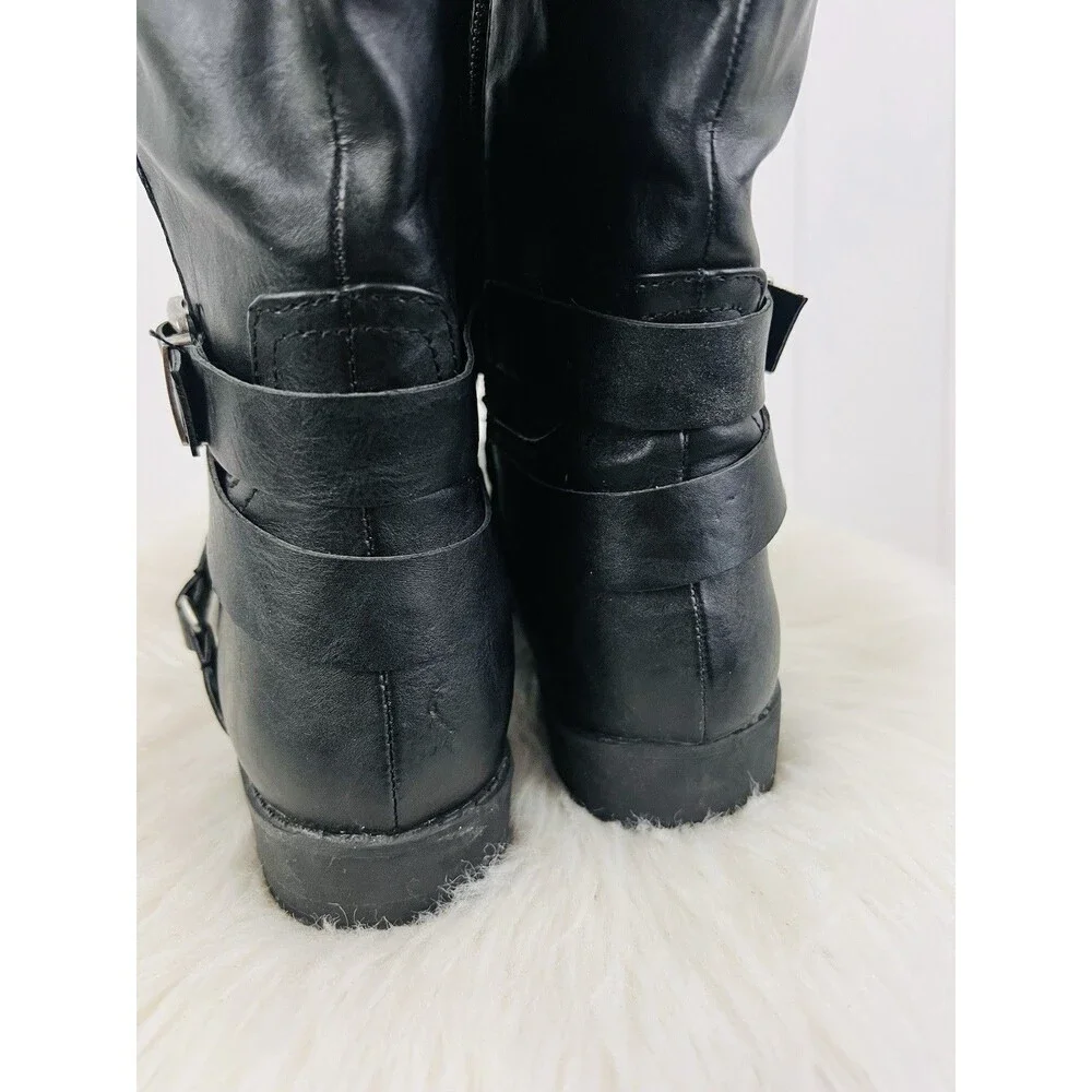 Style & Co Lolah Black Vegan Leather Riding Boots Tall Knee High Moto Goth 8M